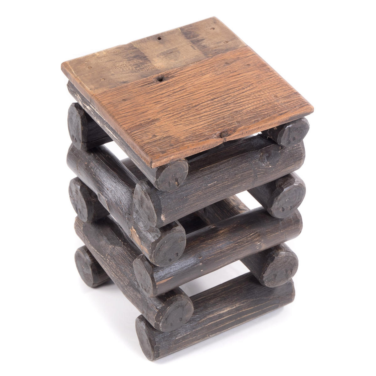 HOCKER BLOCK 38 Teak Recyclingholz massiv 04 schwarz-natur - Graubraun, Holz (30/39/30cm) - DESIGN DELIGHTS