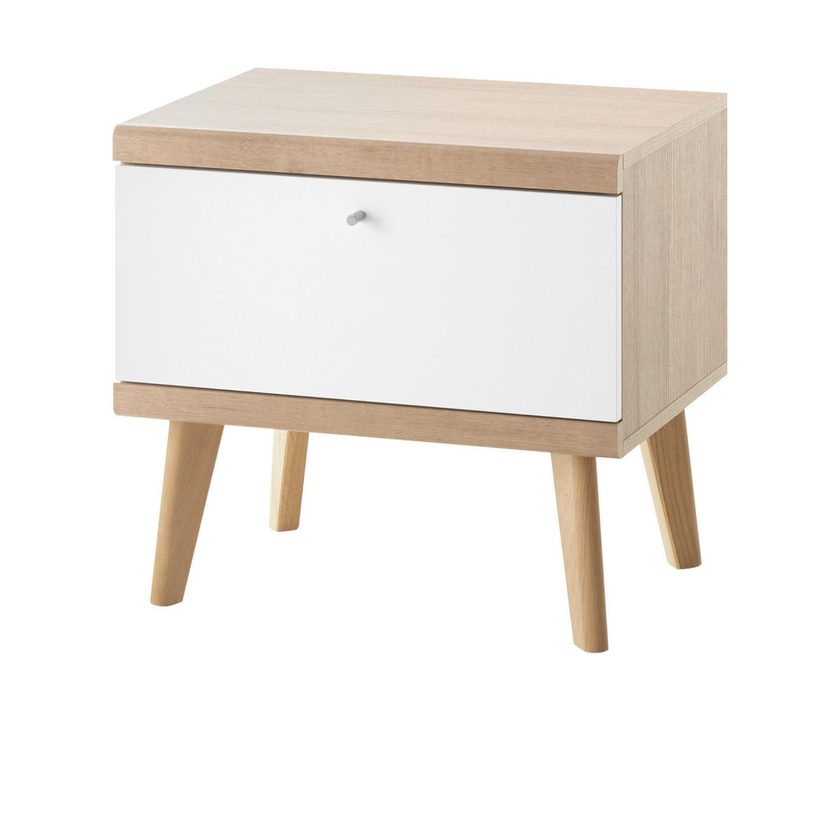 NACHTTISCH weiß, Eiche Riviera, Nachtkommode skandinavisch, 54 x 50 cm - Eichefarben/Weiß, Holz/Holzwerkstoff (40/50/54cm) - Furn.Design
