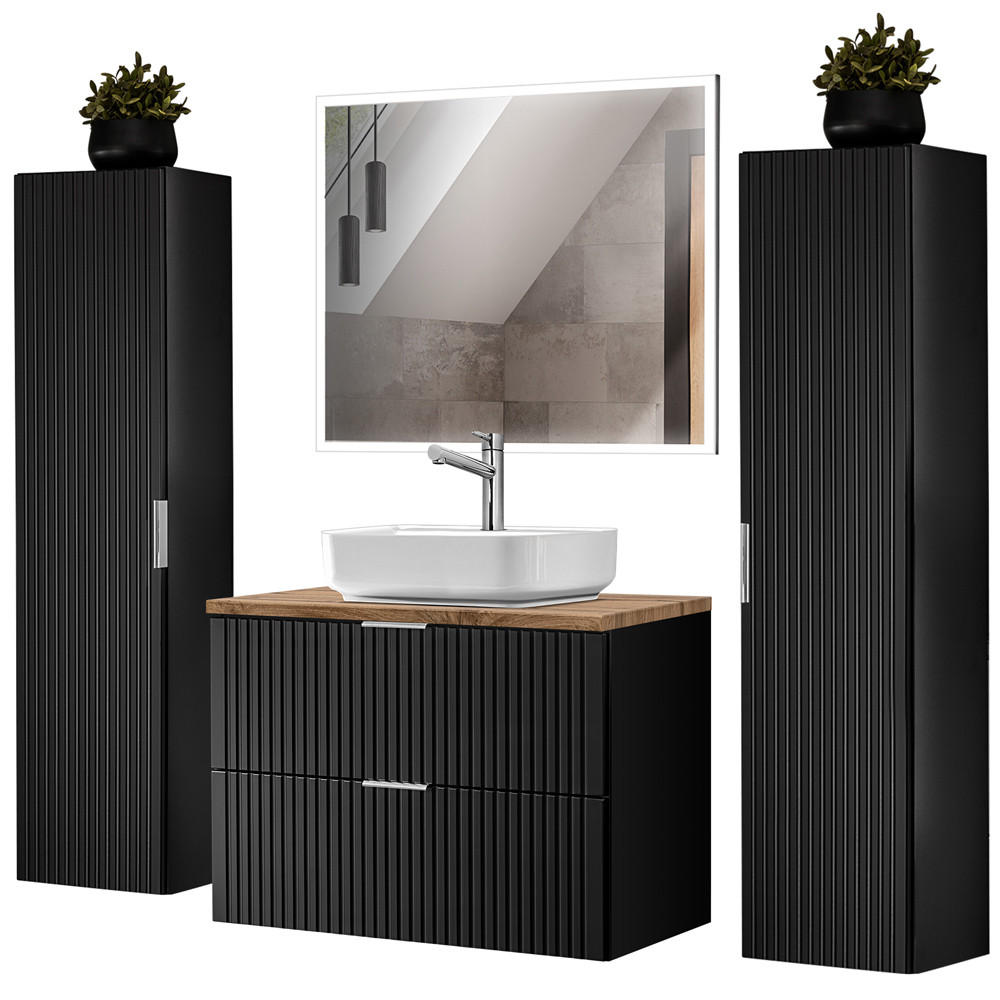 BADMÖBEL-SET 4-TLG. Adelaide-56 - Schwarz, Holzwerkstoff (180/200/47cm) - Lomado