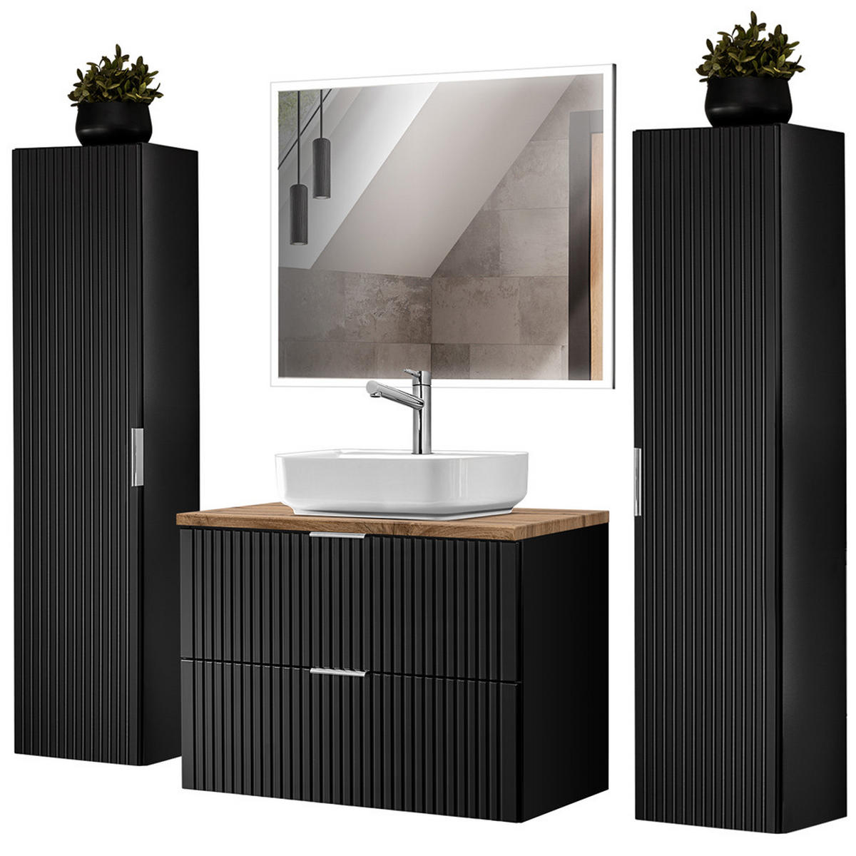 BADMÖBEL-SET 4-TLG. Adelaide-56 - Schwarz, Holzwerkstoff (180/200/47cm) - Lomado