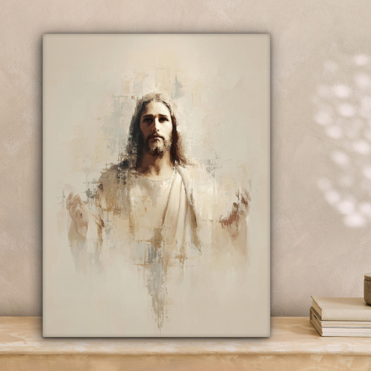 LEINWANDBILD Porträt - Abstrakt - Jesus - Beige Room Decor 30x40 cm - Beige, Textil (30/40cm) - MuchoWow
