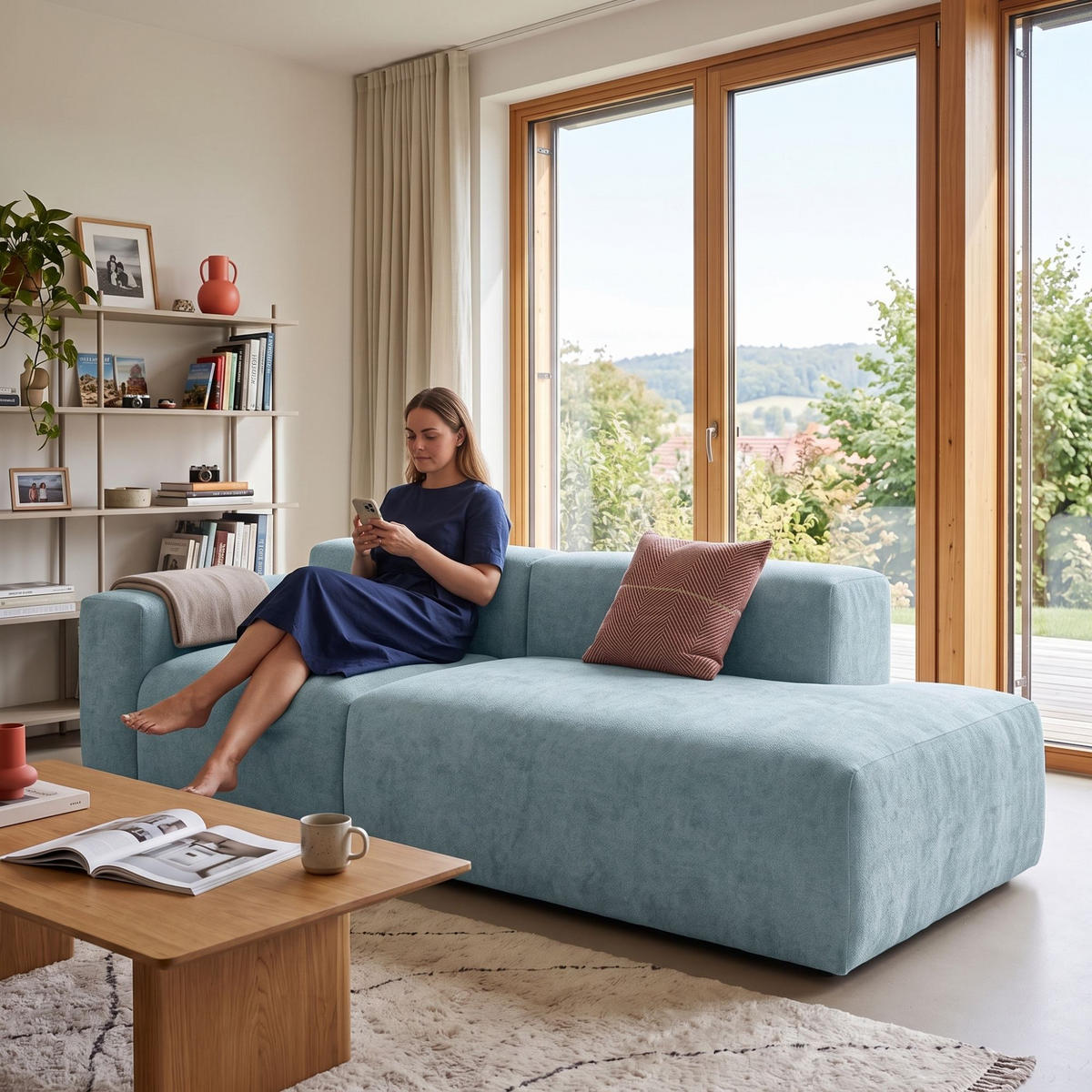 3-SITZER modulares Sofa HEAVEN SET 1 Rechts, Breite 255 cm Webstoff Blaugrau - Blaugrau/Schwarz, Holz/Kunststoff (102/71/255cm) - Muffo
