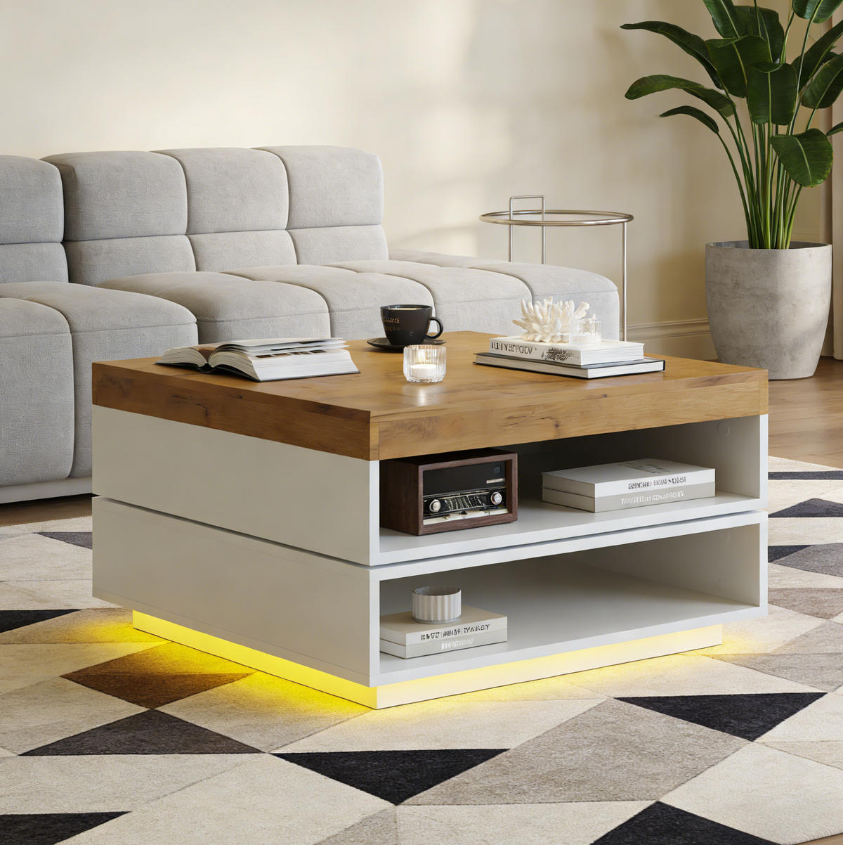 COUCHTISCH aus MDF 65x65x40 cm in Eichefarben mit LED-Beleuchtung - Eichefarben, Holzwerkstoff (65/65/40cm) - Modfu