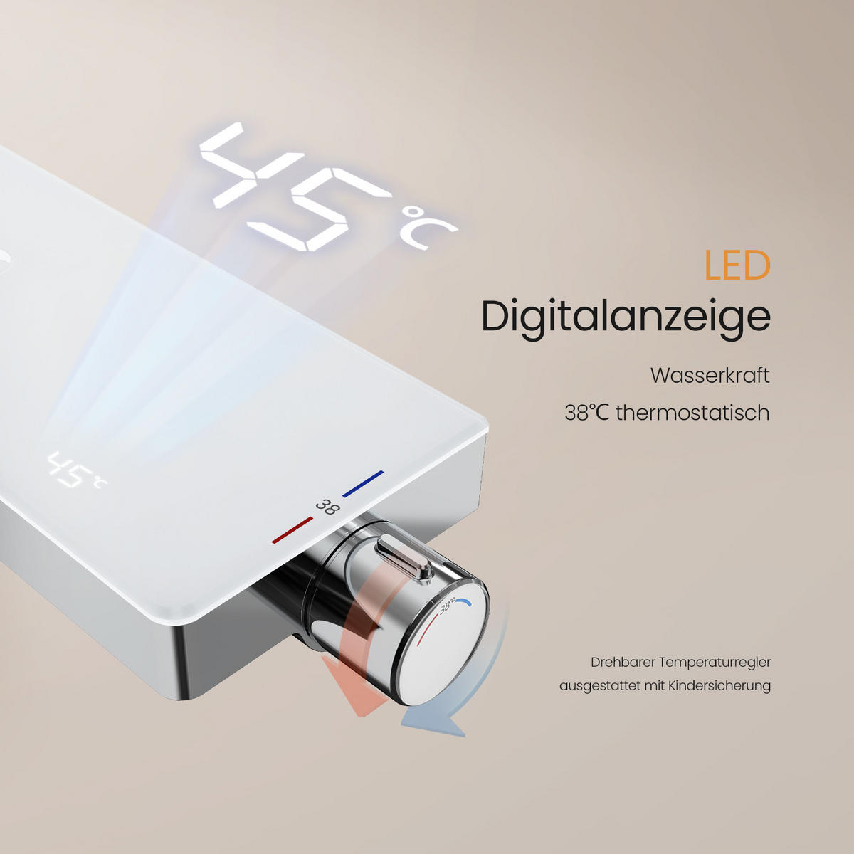 ÜBERKOPFBRAUSESET mit Thermostat Drei Wasserauslassmethoden Chrom - Chromfarben, Metall (13.5/106/44.6cm) - EMKE