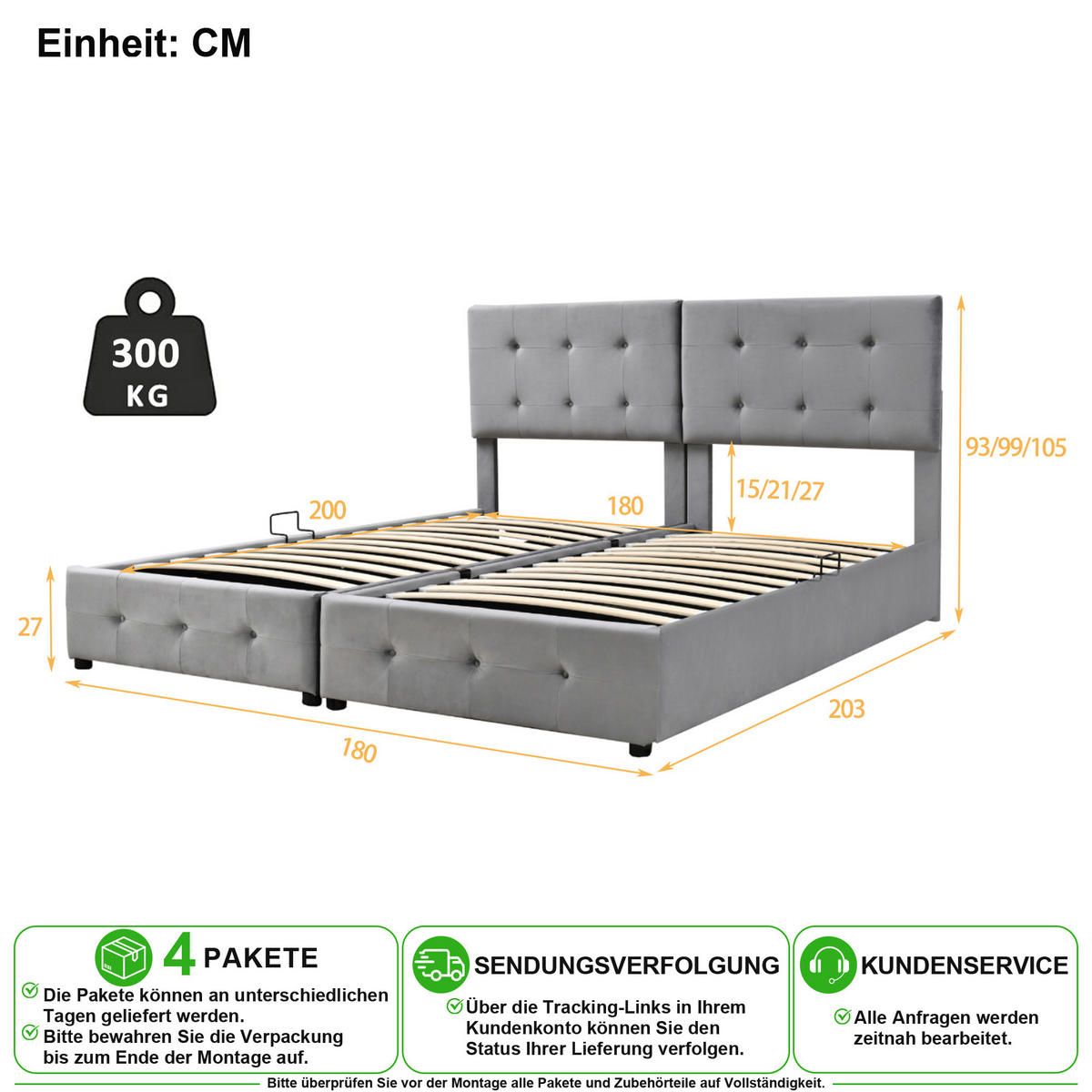 ČALOUNĚNÁ POSTEL 180/200 cm v šedé barvě s úložným prostorem ze sametu - šedá, kov/kompozitní dřevo (180/200cm) - CHICFURN