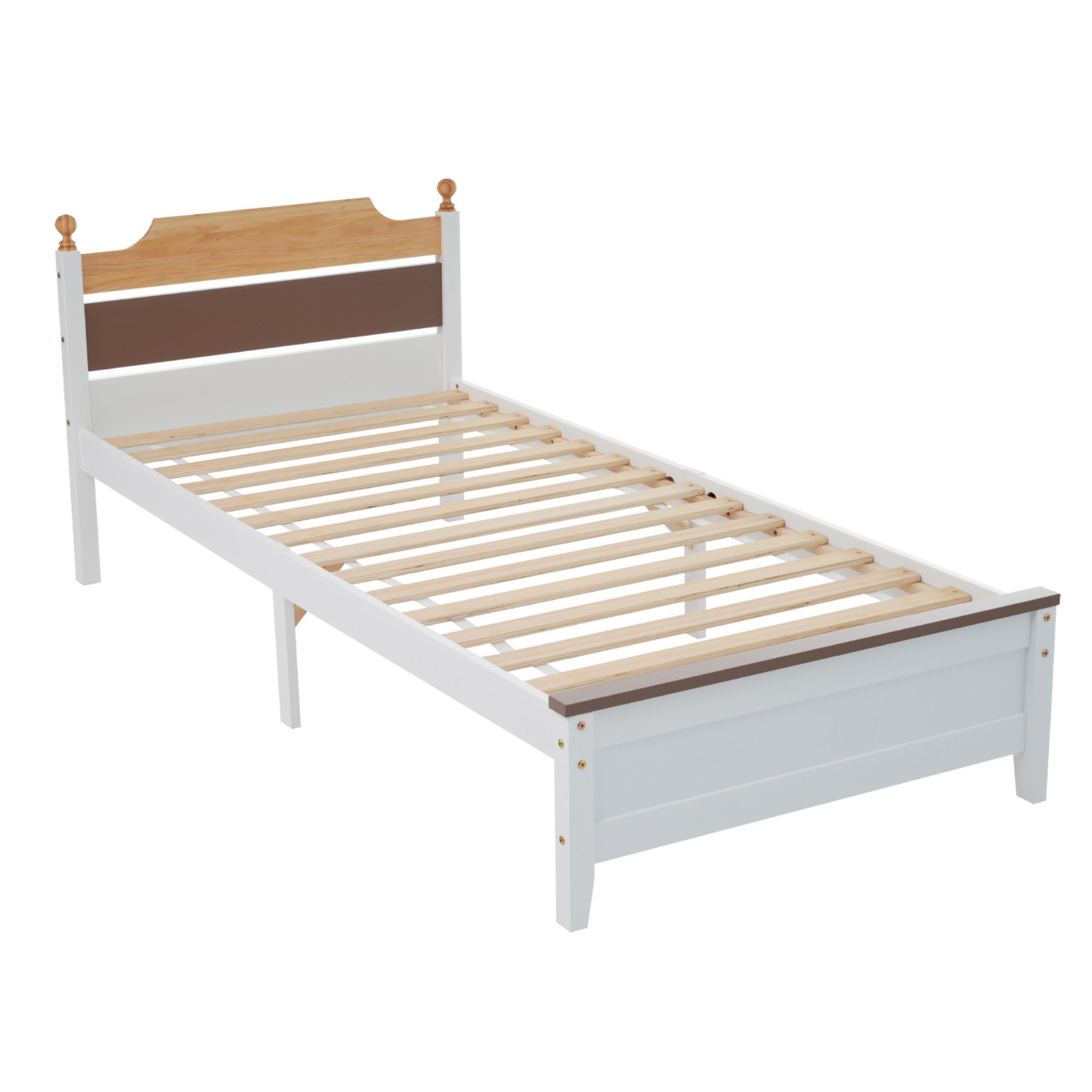 BETT 90/200 cm in Weiß mit Kopf- und Fußteil - Weiß/Braun, Holzwerkstoff (90/200cm) - WISHDOR