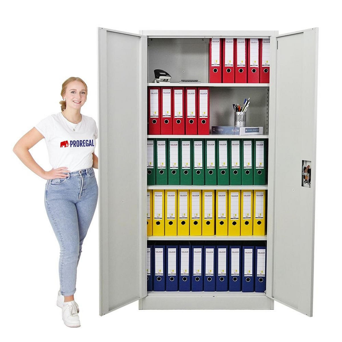 FLÜGELTÜRENSCHRANK Elephant komplett montiert 180x80x40cm 4 Ebenen Lichtgrau - Hellgrau, Metall (80/180/40cm) - PROREGAL