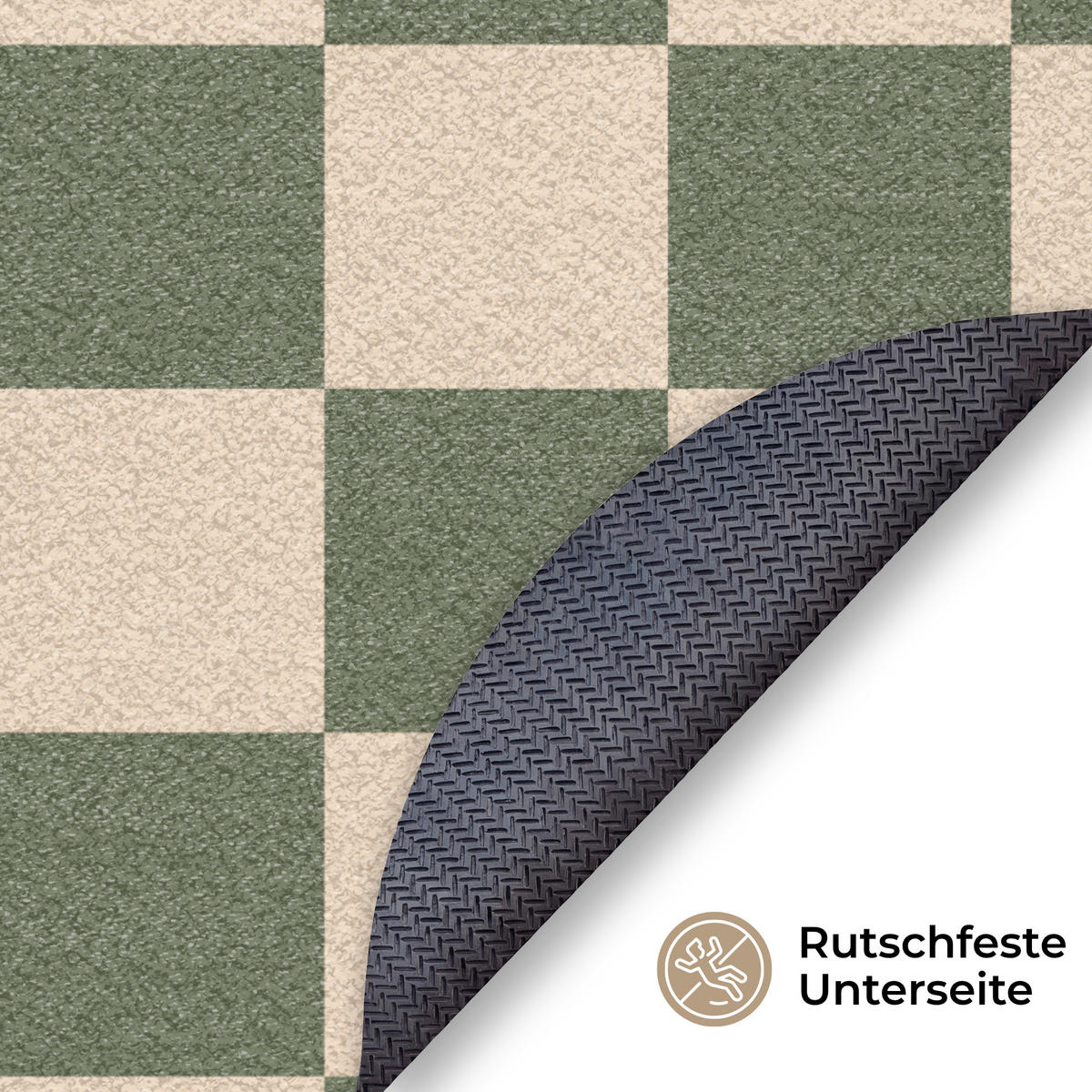 FUSSMATTE Schachbrettmuster - Grün - Beige - Blöcke Flurteppich 120x120 cm - Olivgrün, Kunststoff (120/120cm) - MuchoWow