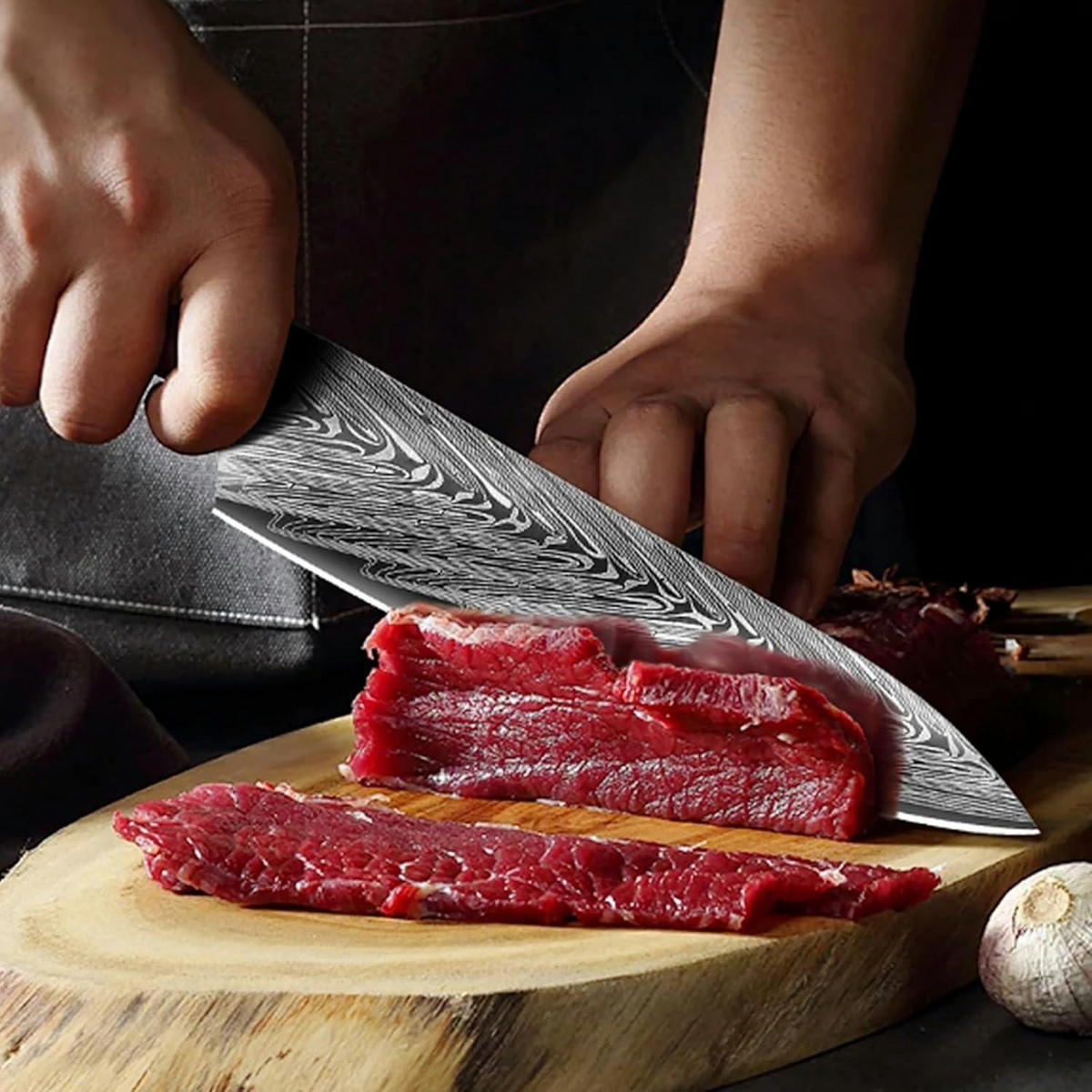 KÜCHENMESSER Kochmesser 8 Zoll Titanbeschichtet Holzgriff - Schwarz, Metall (33.5cm)