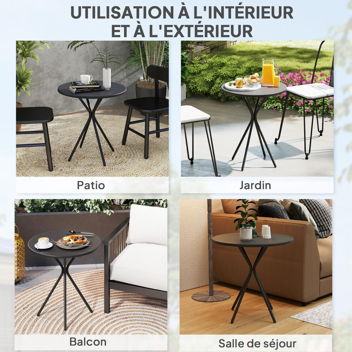 GARTENTISCH DE-14134 Ø60 cm Schwarz - Schwarz, Metall (60/60/70cm) - ComfortXL