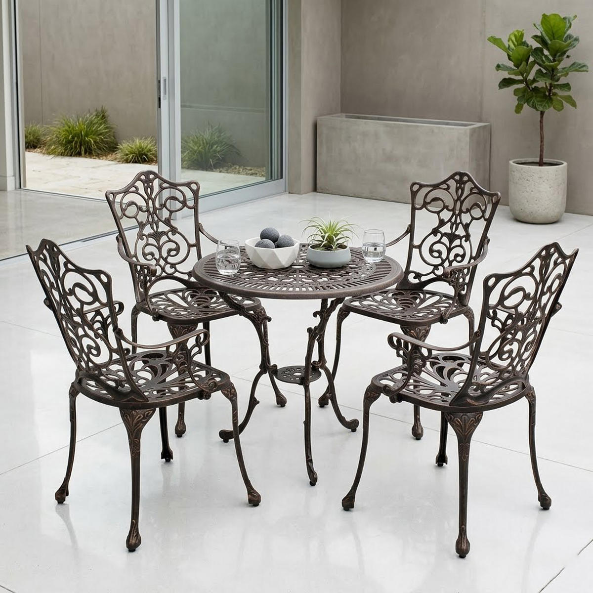 BISTROSET Boulder - Jugendstil - 5-teilig, Aluguss antik bronze - Braun, Metall - TPFGarden