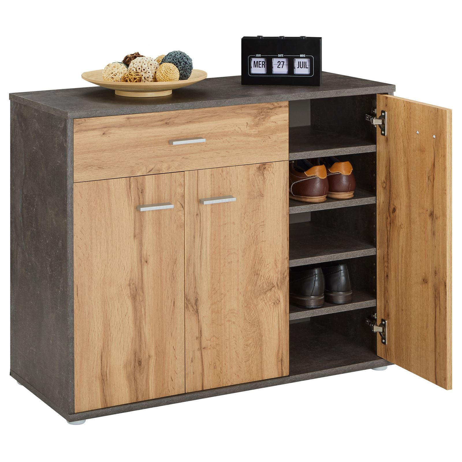 Thumbnail - CARO-Möbel Schuhschrank, Dunkelgrau, Eiche Wotan, Holzwerkstoff, Mode, 88x70x35 cm, Garderobe, Schuhaufbewahrung, Schuhs...