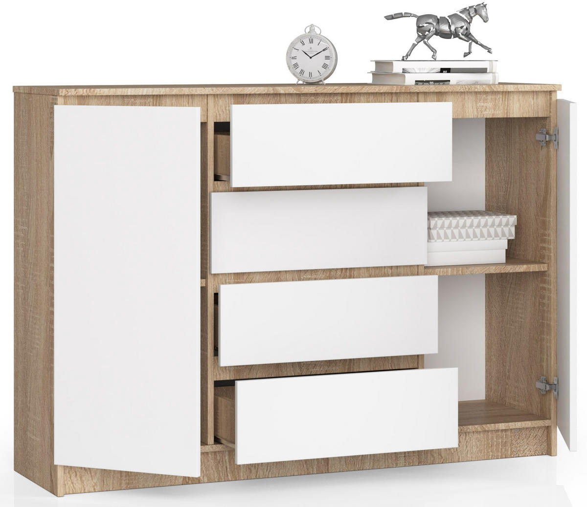 KOMMODE Eiche Sonoma, Weiß 99/138/40 - Weiß, Holzwerkstoff (138/99/40cm) - RAUMHIRSCH FURNITURE