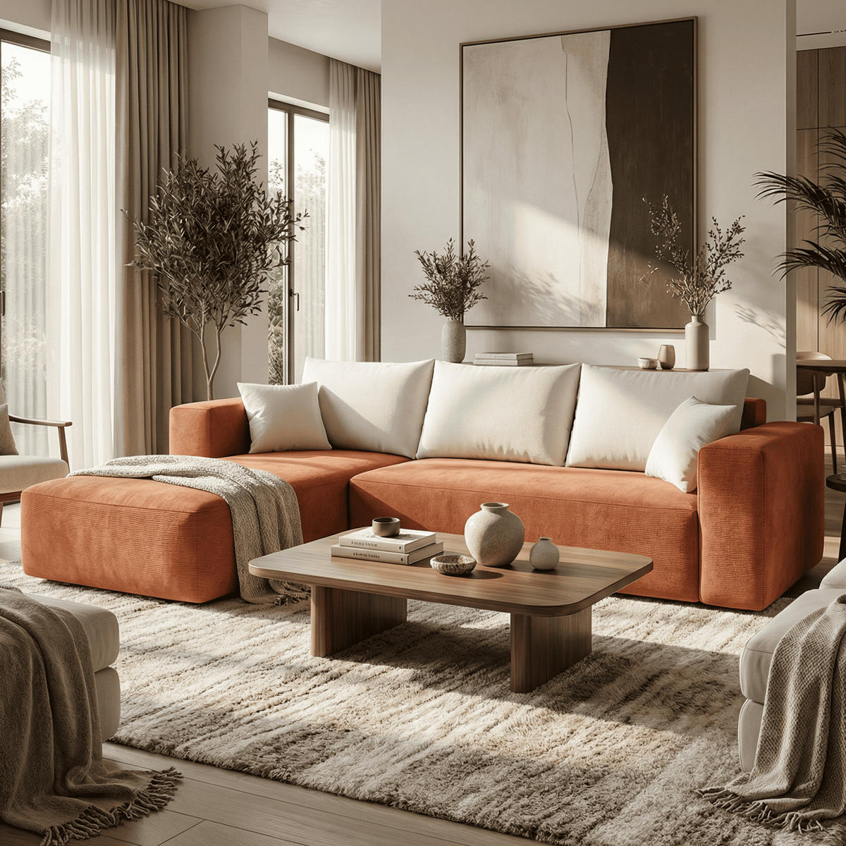 ECKSOFA Luna Orange Weiß 3-Sitzer Links - Orange, Textil (267/175cm) - COCO Living