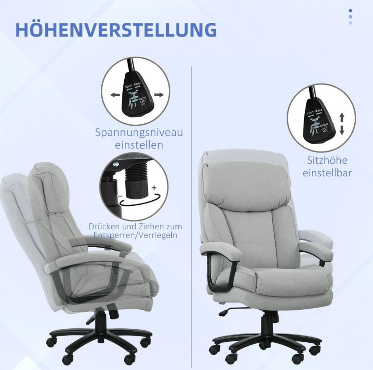 DREHSTUHL 79/68,5/117-125 cm hellgrau aus Polyester höhenverstellbar - Hellgrau, Kunststoff (68.5/125/79cm) - OKWISH