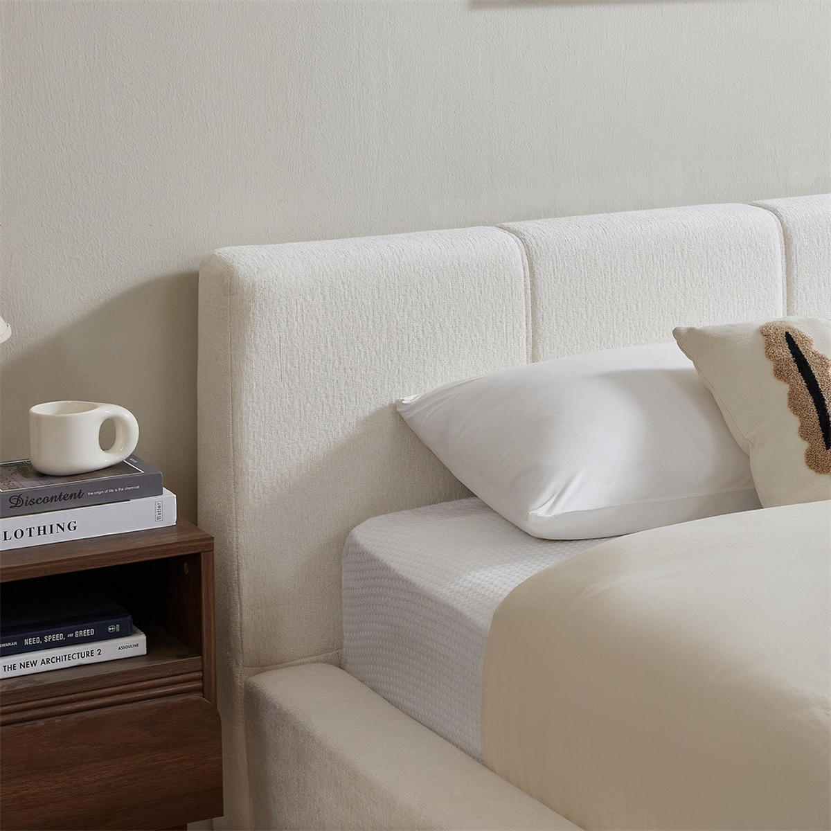 POLSTERBETT 140x200 cm mit gepolstertem Kopfteil - Lattenrost - ohne Matratze - Cremeweiß - Creme, Textil (140/200cm) - DELFA