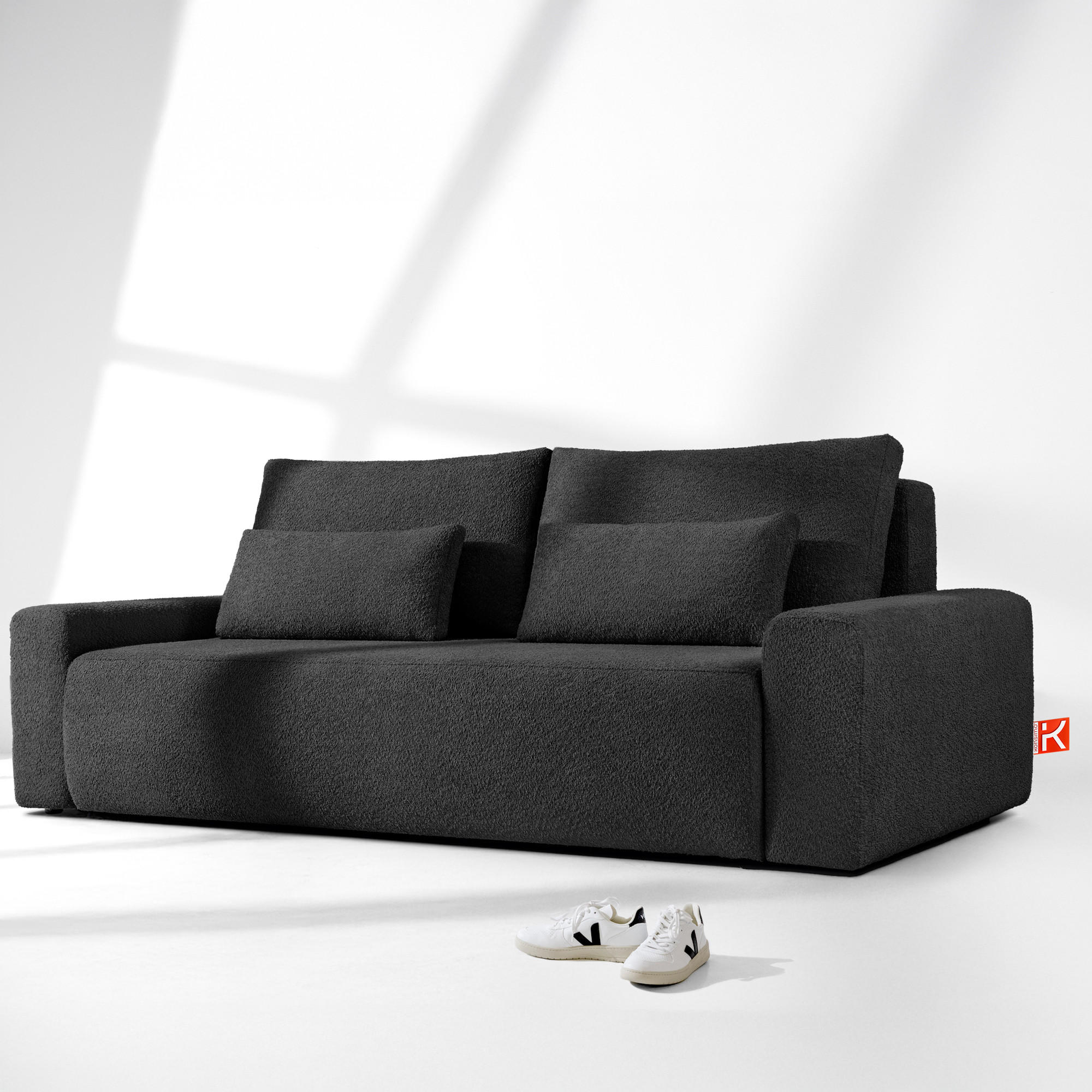 3-SITZER SCHLAFSOFA MOLLIS, Bouclé, Anthrazit - Anthrazit, Holz/Holzwerkstoff (250/93/108cm) - KONSIMO®