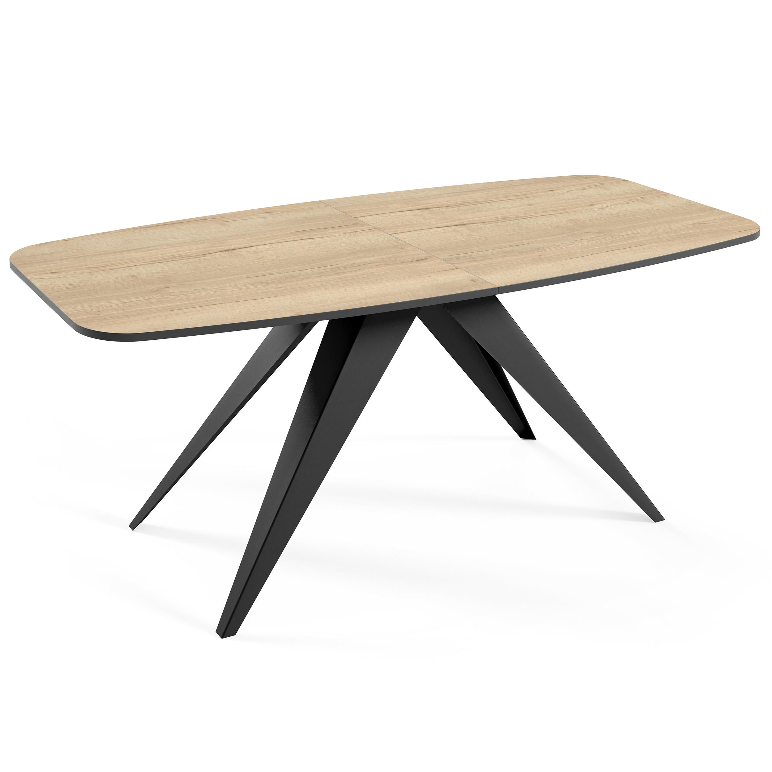 ESSTISCH Ferini, Ovaler Tisch mit Ausziehfunktion, 160-200x80 cm, Schwarz+eiche Halifax - Eichefarben/Schwarz, Metall (180/80/76cm) - Beautysofa
