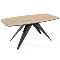 ESSTISCH Ferini, Ovaler Tisch mit Ausziehfunktion, 160-200x80 cm, Schwarz+eiche Halifax - Eichefarben/Schwarz, Metall (180/80/76cm) - Beautysofa