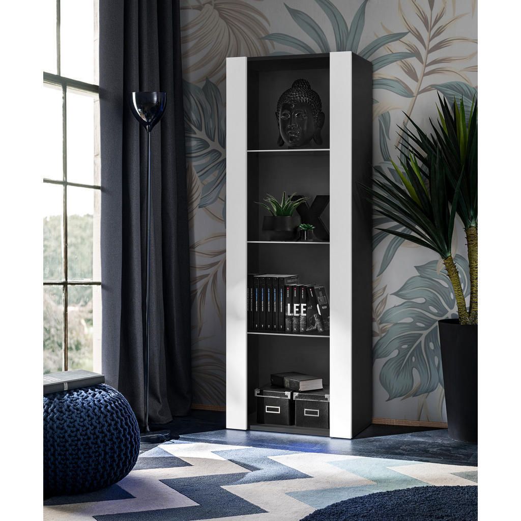 Thumbnail - Komodee Vitrine, Schwarz, Weiß, Glas, Uni, 3 Fächer, Rechteckig, 55x159x35 cm, Wohnzimmer, Wohnwände, Vitrinenschränke