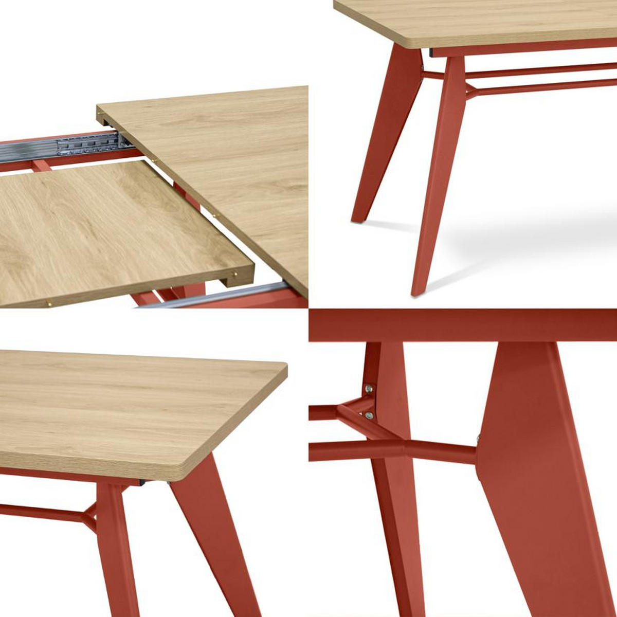 ESSTISCH ausziehbar 140/180cm Metallbeine Terracotta und Tischplatte Eiche-Optik Meloe - Eichefarben/Terracotta, Holzwerkstoff/Metall (90/140/76cm) - Sicaan