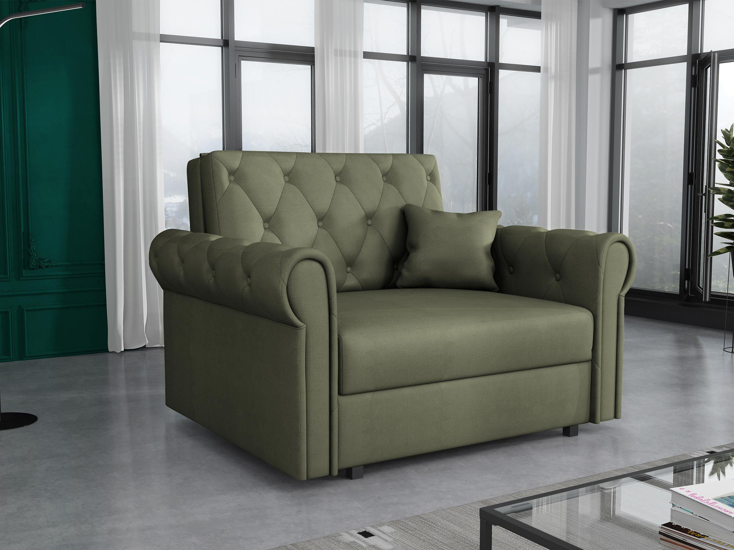 SCHLAFSOFA Viva Roma I - Dunkelgrün/Schwarz, Holz/Textil (116/85/98cm) - MIRJAN24