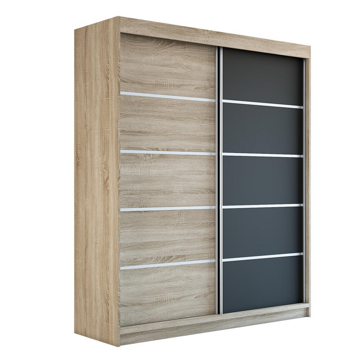 SCHWEBETÜRENSCHRANK 180 CM TREND Farbe: Sonoma , sonoma , schwarz - Schwarz/Braun, Holzwerkstoff (180/215/59.5cm) - A&J MöbelLand