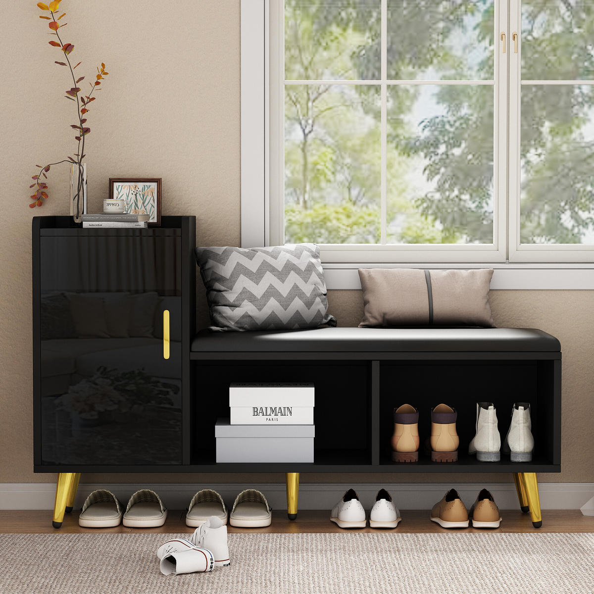 SCHUHSCHRANK Schwarz 120/35/71.5 CM - Schwarz, Holzwerkstoff (35/71.5/120cm) - Urban Meuble
