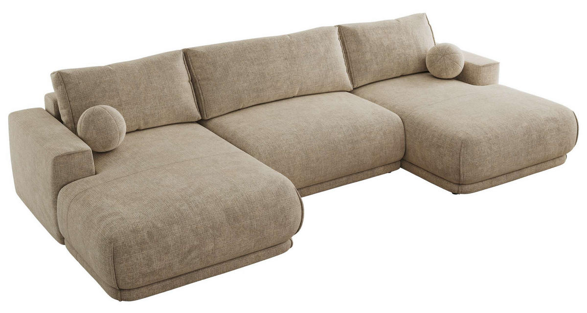 SEDACIA SÚPRAVA RINA U Béžová Hrubo tkaná ženilka - čierna/béžová, textil/plast (360/85/170cm) - MKS