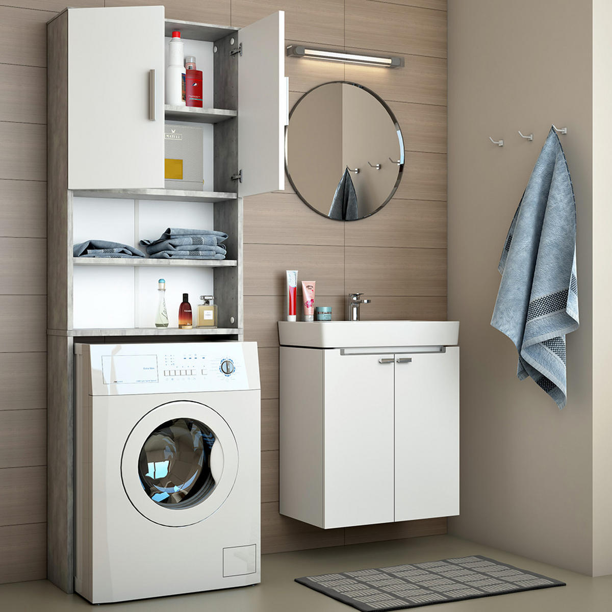 WASCHMASCHINENSCHRANK Beton 64 x 190 cm - Schieferfarben, Holzwerkstoff (64/190/26cm) - Vicco