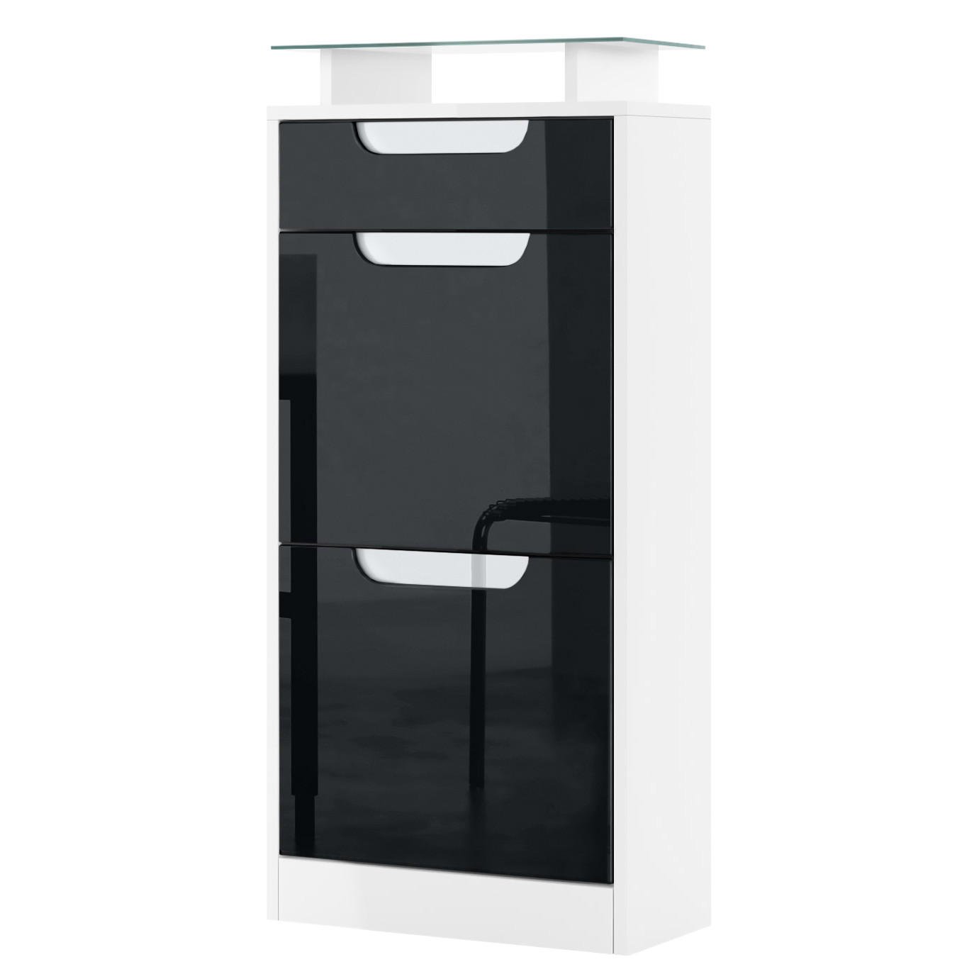 SCHUHSCHRANK Fiesta Schwarz Hochglanz / Weiß Hochglanz - Schwarz Hochglanz, Holzwerkstoff (46/104/23cm) - Vladon