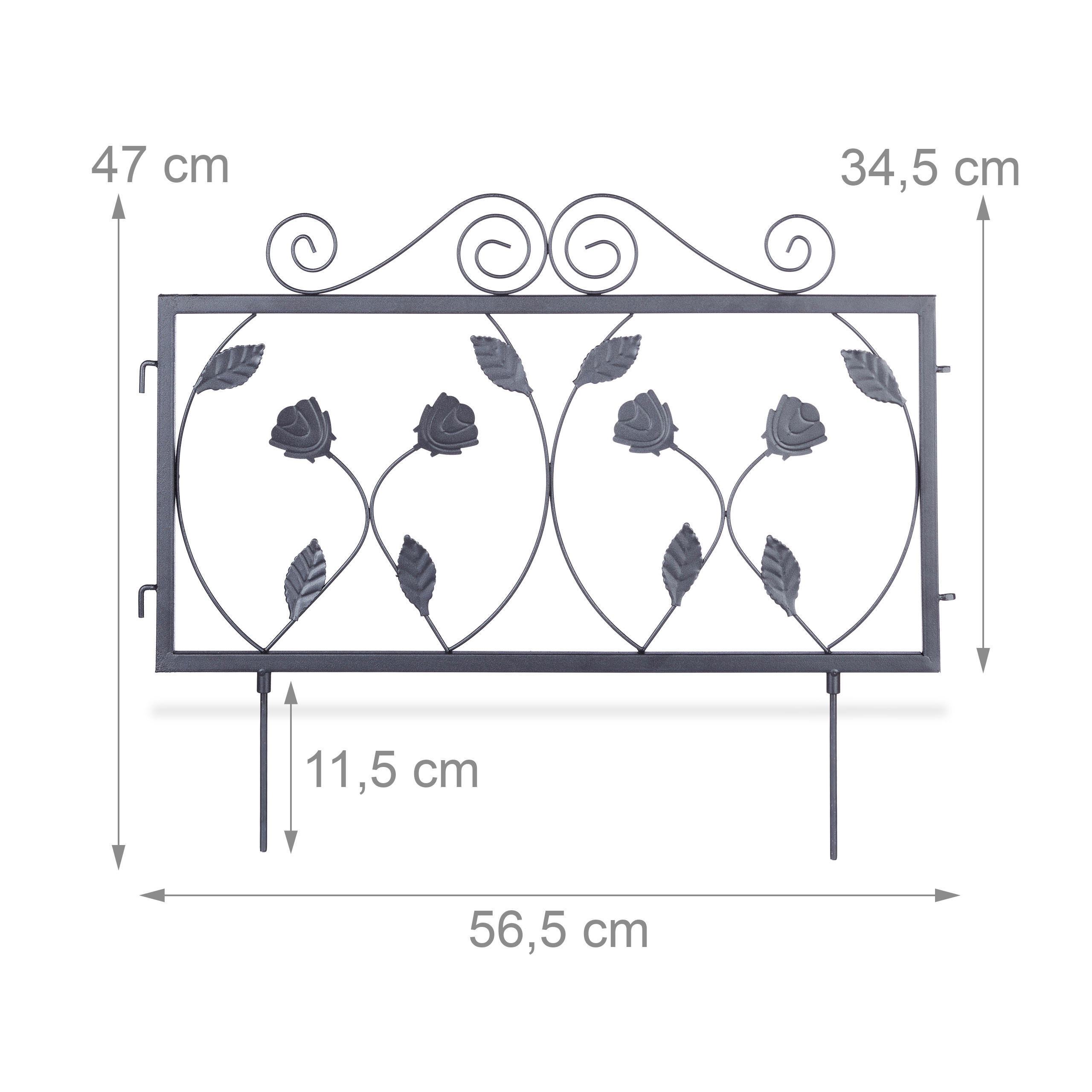 Thumbnail - Relaxdays 4Xbeetzaun, Schwarz, Metall, 225x47x1.5 cm, Gartenzubehör, Hochbeete