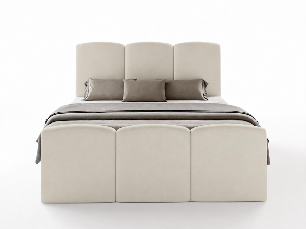 BOXBETT SAVIO 180x200 cm mit Bettkasten, Bonell-Matratze H3 und Topper – Samt Beige - Beige, Textil (180/200cm) - Luxkor24