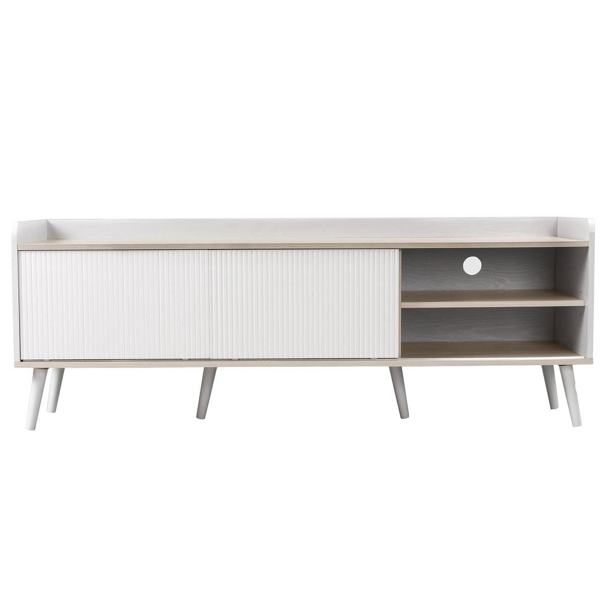 TV ormarić 160/40/58 cm bijeli od iverice s kliznim vratima i 2 ladice - bijela, drvni materijal (160/58/40cm) - OKWISH
