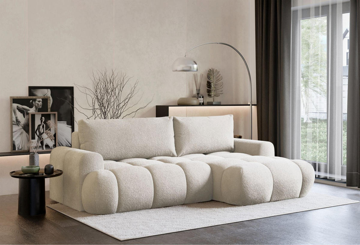 ECKSOFA Ombo Mini, Creme Bouclé, rechtsseitig - Creme/Schwarz, Kunststoff/Textil (155/246cm) - Selsey