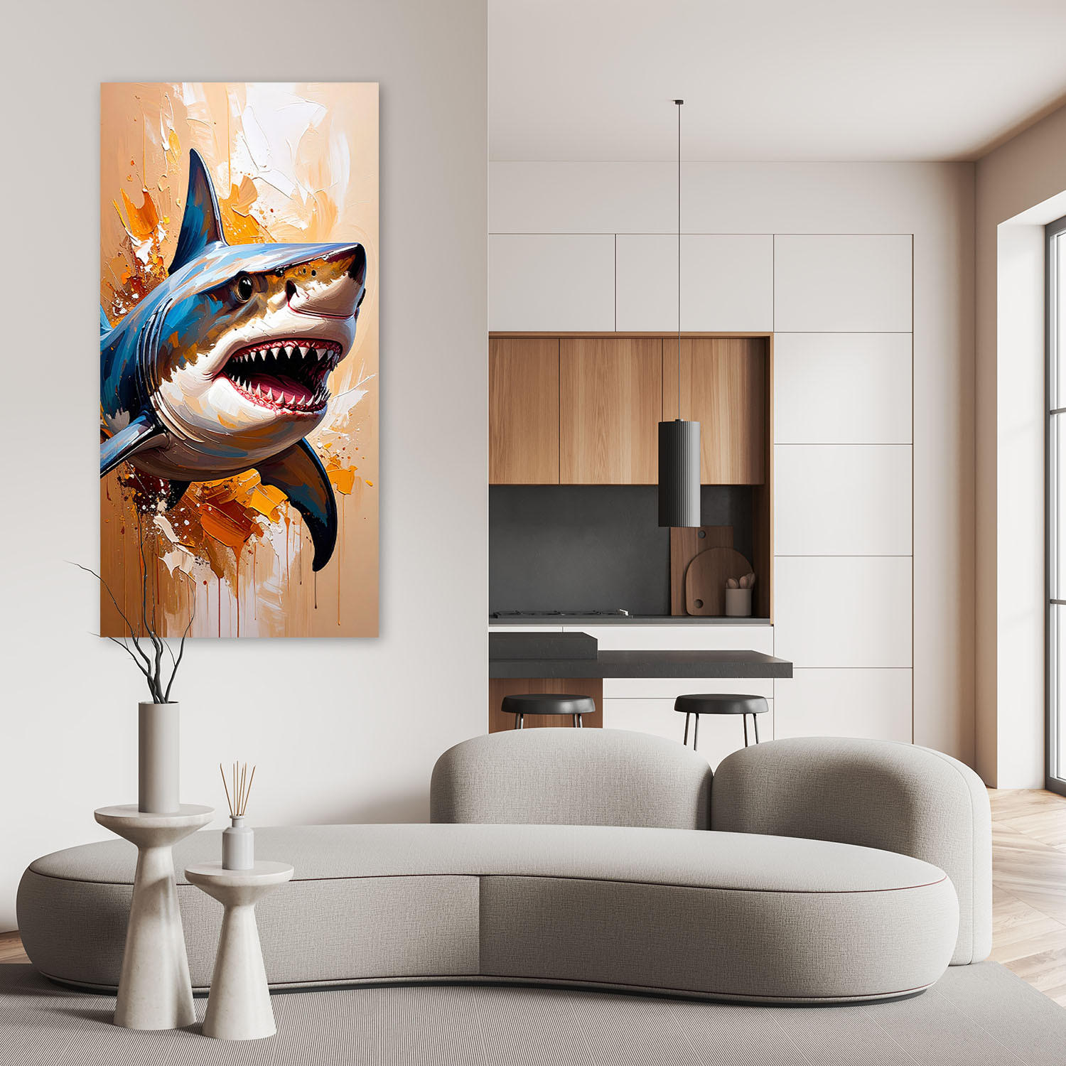 LEINWANDBILD Hai Fisch Meerestier 50x100cm - Beige, Textil (50/100cm) - Feeby