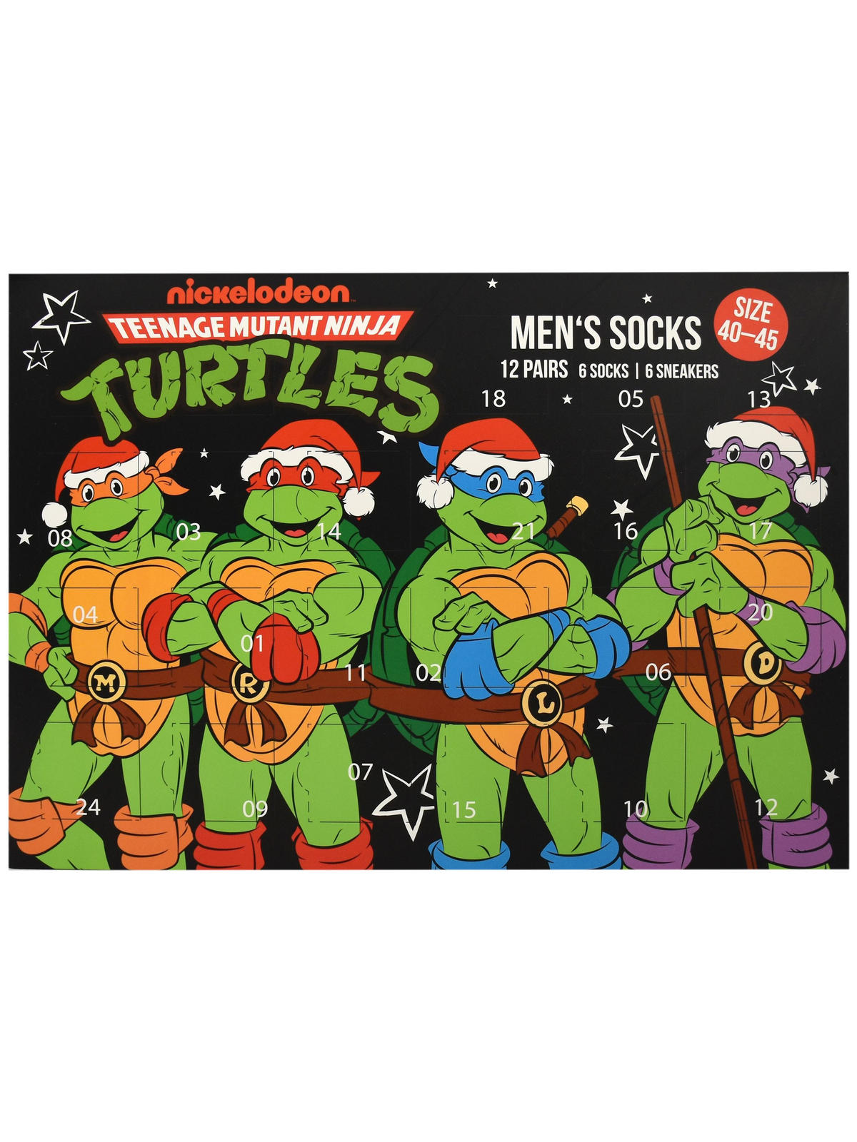 ADVENTSKALENDER Teenage Mutant Ninja Turtles mit 12 Paar Socken Größe 40-45 - Multicolor, Textil (37/5/26.5cm) - United Labels