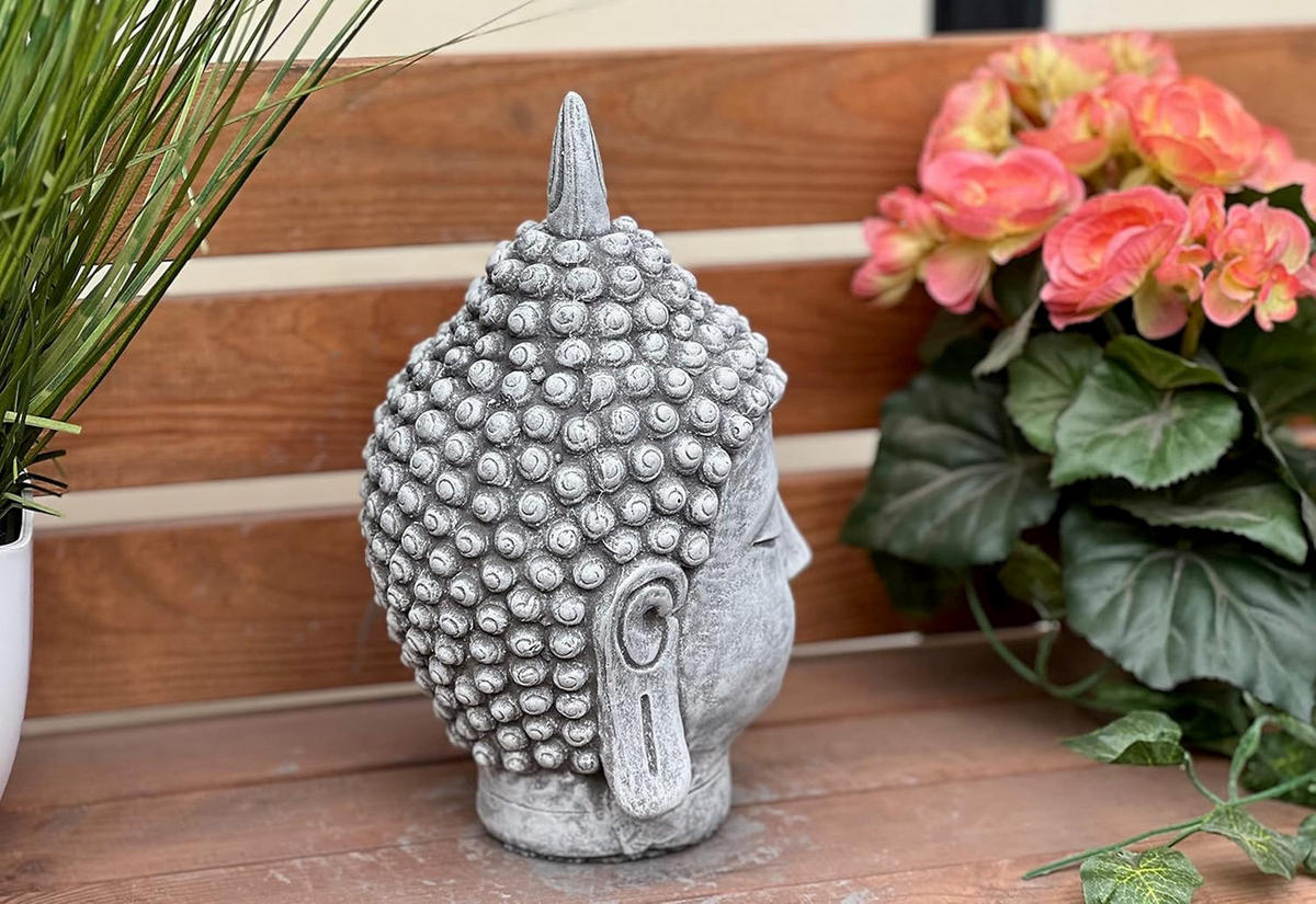 STEINFIGUR Shiva Kopf mittel frostfest Steinguss - Grau, Stein (12/24/14cm) - stoneandstyle