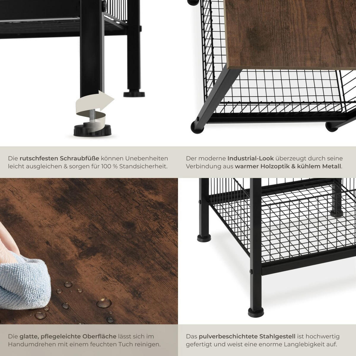 BEISTELLTISCH Grimsby, 40 x 40 x 55,5 cm, Industrial Holz dunkel, rustikal - Rostfarben, Holzwerkstoff (40/40/55.5cm) - tectake