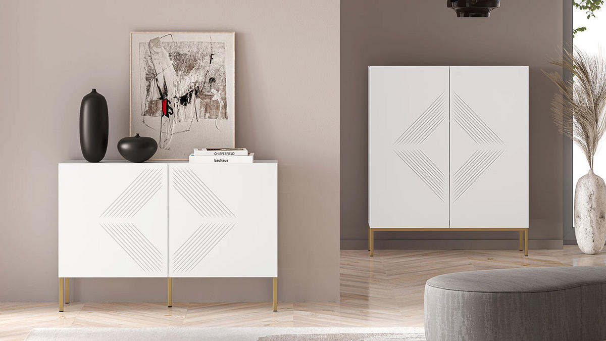 KOMMODE – 114 cm – Clearing – Weiß – KM-0861 - Weiß, Holzwerkstoff (114/77/37cm) - hi-markt