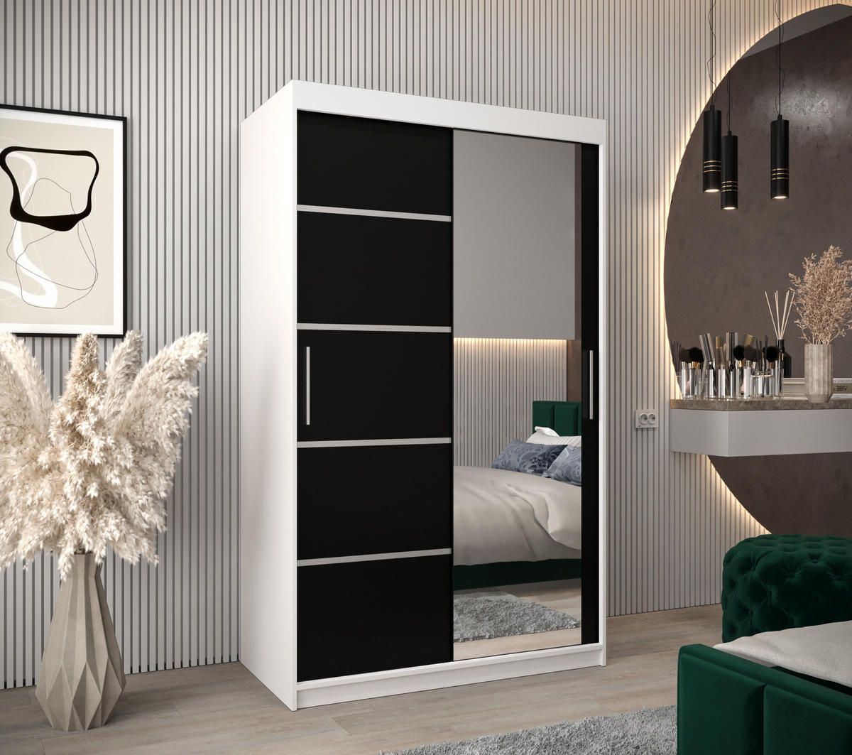 SCHWEBETÜRENSCHRANK 200/120/62 2-türig - Silberfarben/Schwarz, Holz/Kunststoff (120/200/62cm) - MÖBEL KRYSPOL