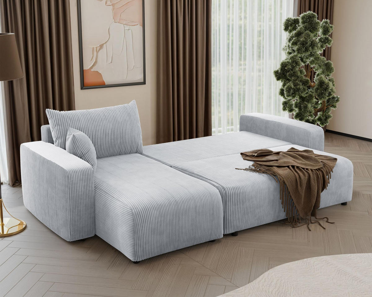 ECKSOFA Pianoni Hellgrau Cordbezug - Hellgrau/Schwarz, Kunststoff/Textil (244/140cm) - Selsey