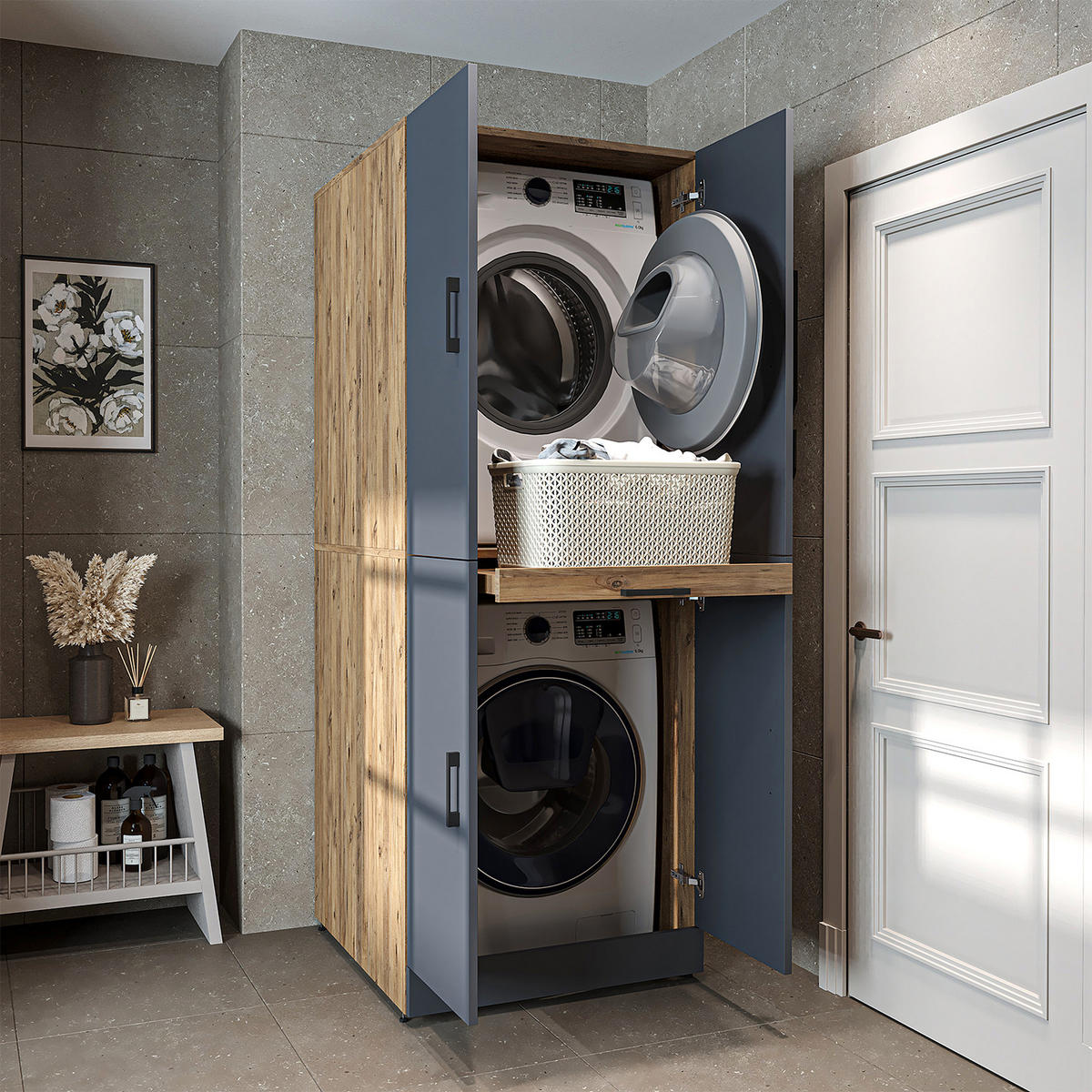 WASCHMASCHINENSCHRANK DORA-I 70cm Breit - Anthrazit, Holzwerkstoff (70/186/74cm)