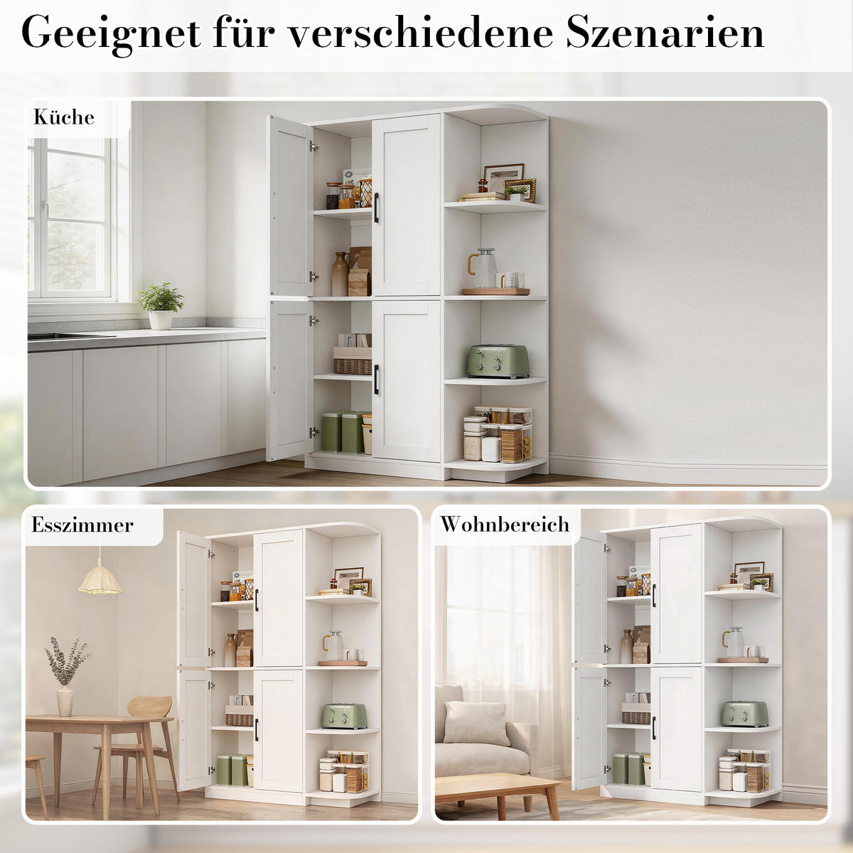 MEHRZWECKSCHRANK DE-38697 103/40/163 cm 4 Türen und 4 offene Fächer Weiß - Weiß, Holzwerkstoff (103/163/40cm) - ComfortXL