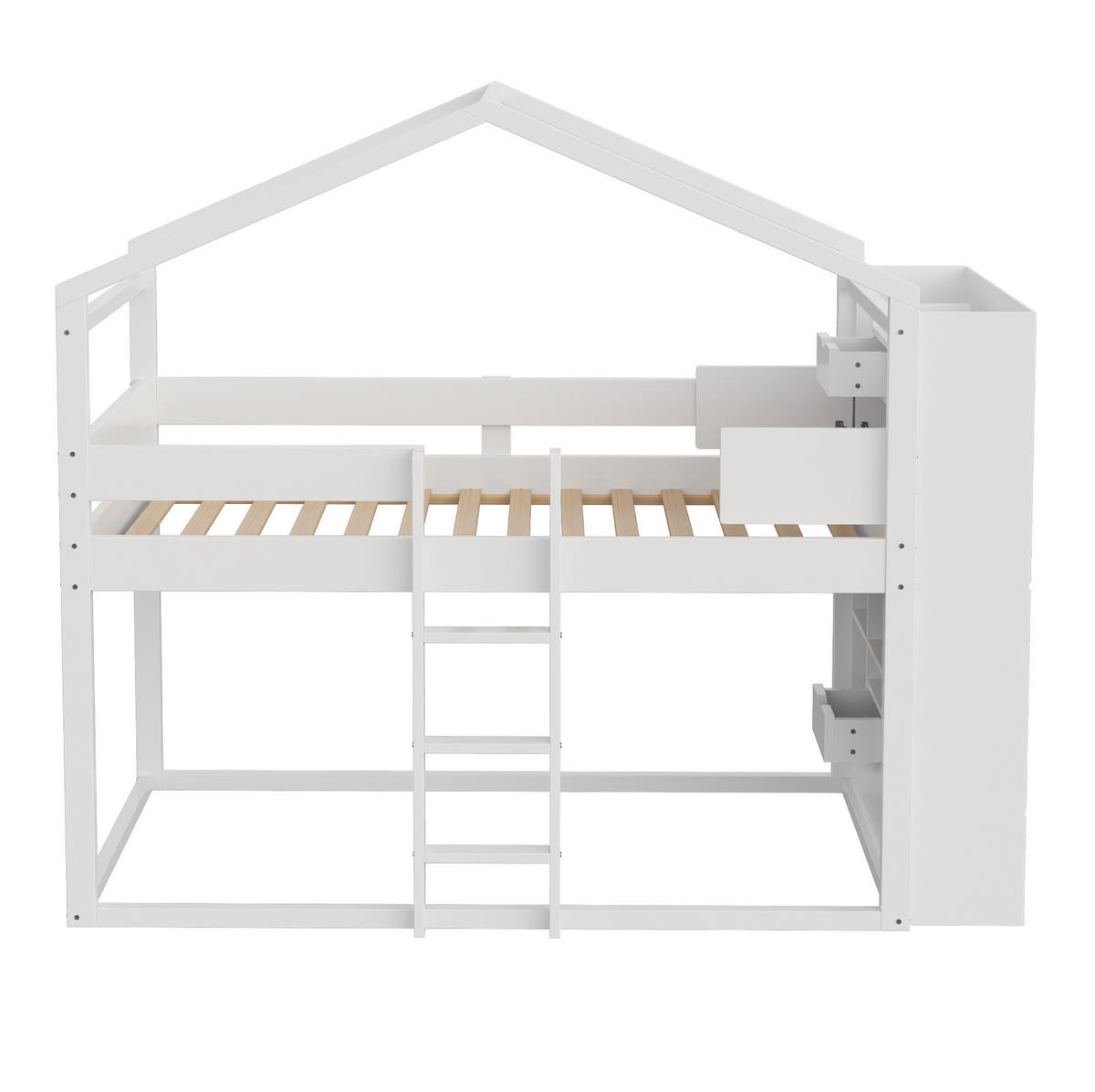 ETAGENBETT 90/200 cm mit Stauraum an beiden Kopfteilen, Sicherheitsgeländer und offenem Unterbett aus Kiefern , Weiß - Weiß, Holzwerkstoff (90/200cm) - Redom