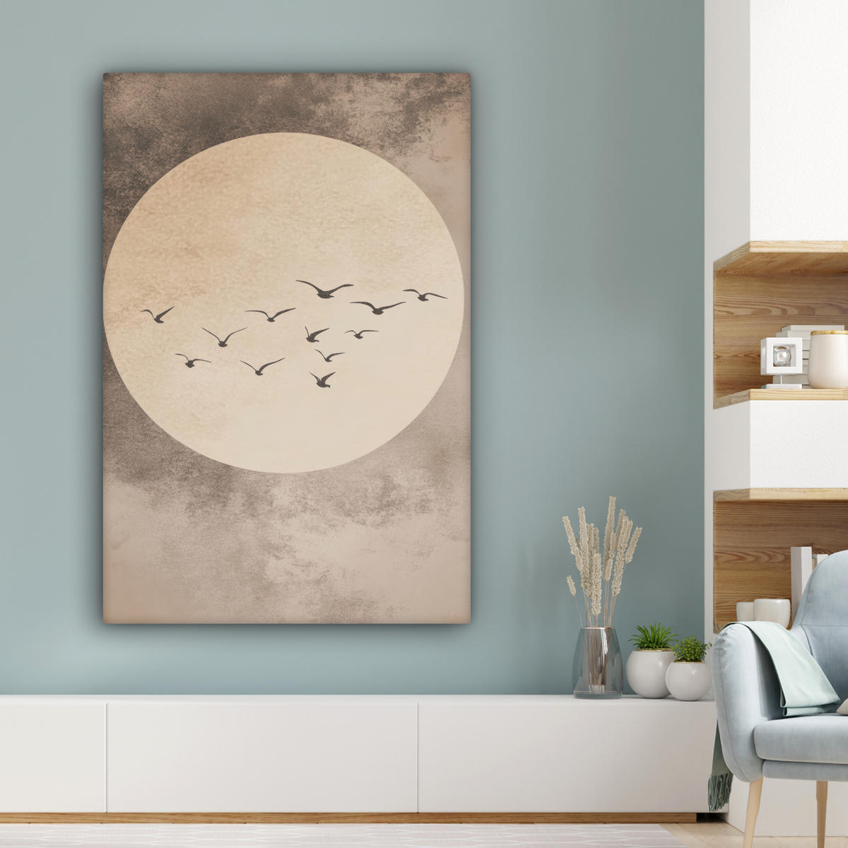 LEINWANDBILD Vogel - Beige - Japanisch 80x120 cm - Taupe, Textil (80/120cm) - MuchoWow