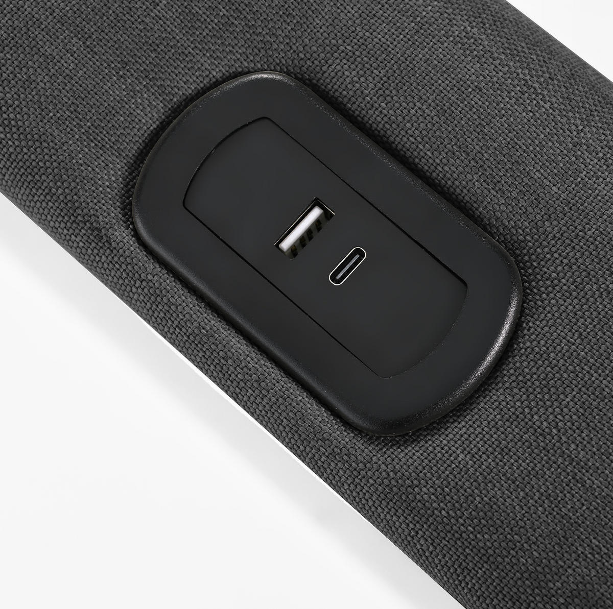 POLSTERBETT 160/200 cm grau aus Leinen mit LED, USB-C und Stauraum - Grau, Textil (160/200cm) - OKWISH