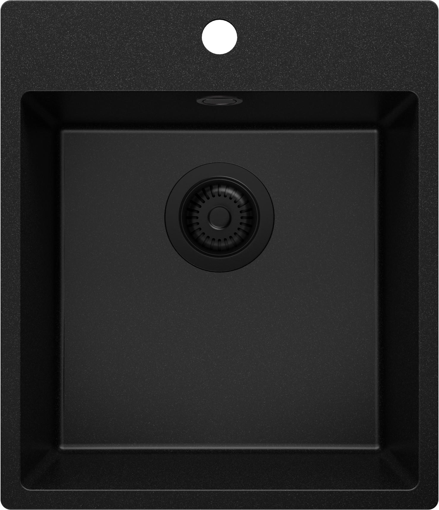 SPÜLBECKEN Riga, 2-er set Alles Schwarz 43/50 cm 1 Becken + Ablauf-Set ab 45er Unterschrank - Schwarz, Kunststoff (43/20/50cm) - Primagran