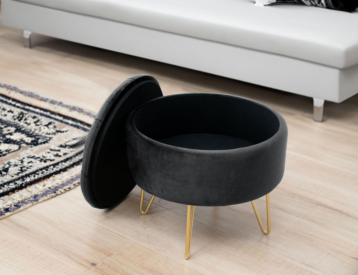 POUF Schwarz 38x38x33 cm - Goldfarben/Schwarz, Textil/Metall (38/33/38cm) - Akord