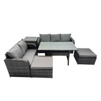 GARTENGARNITUR mit 3-Sitzer Sofa,2 Hockern,Beistelltisch Polyrattan Dunkelgrau 7-Sitzer - Dunkelgrau/Grau, Glas/Kunststoff - Fimous